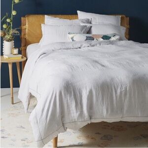 NWOT Anthropologie Stitched Linen KING Duvet Cover Light Gray Z460-2